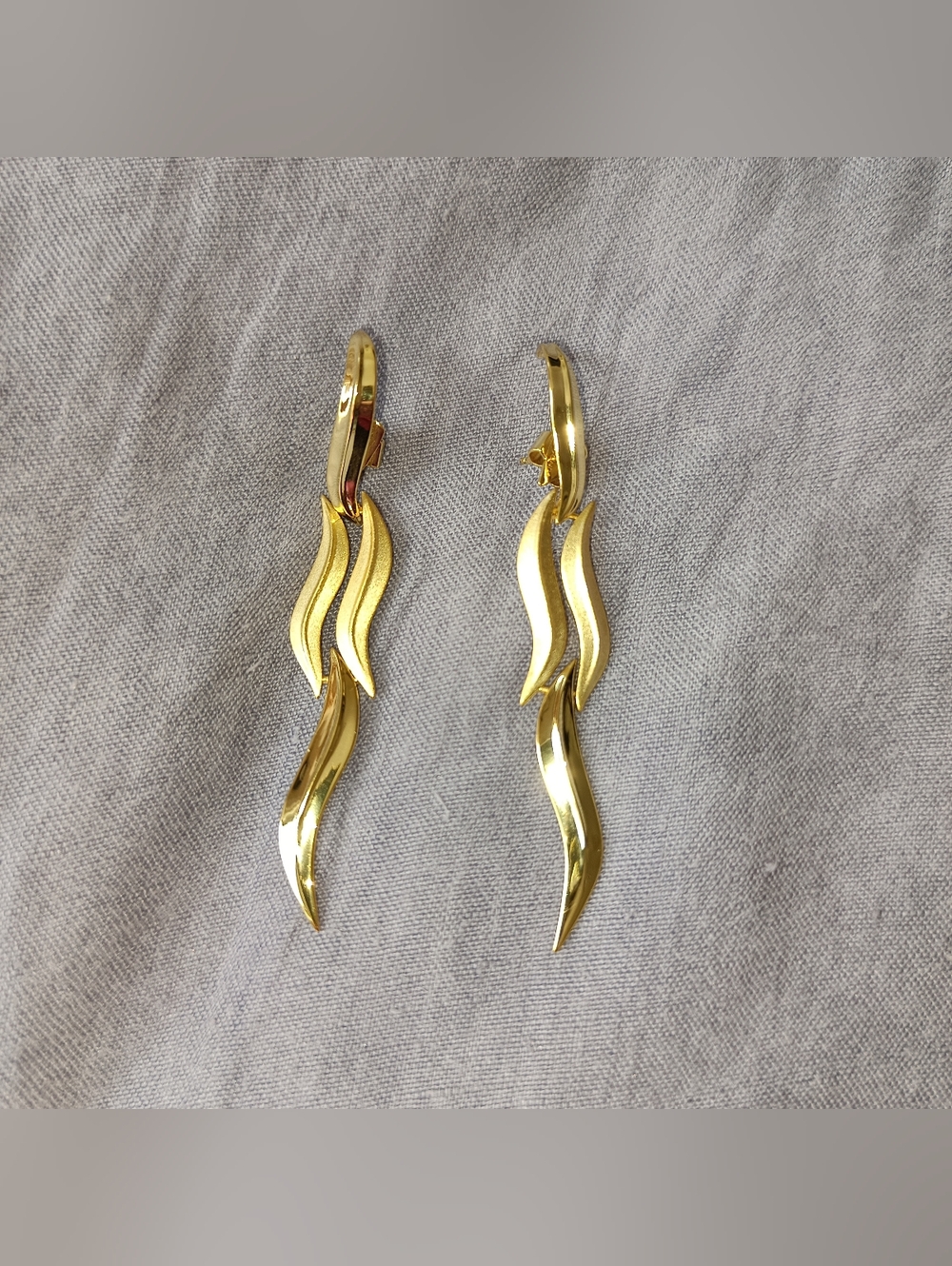 Pianegonda 925 Sterling Silver Gold Wave Drop Earrings 3” Sculptural Statement